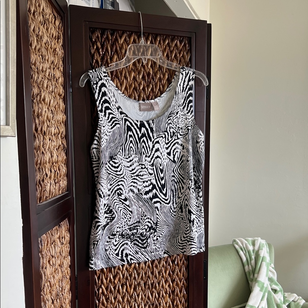 Chico's Black and White Swirl Tank Top
